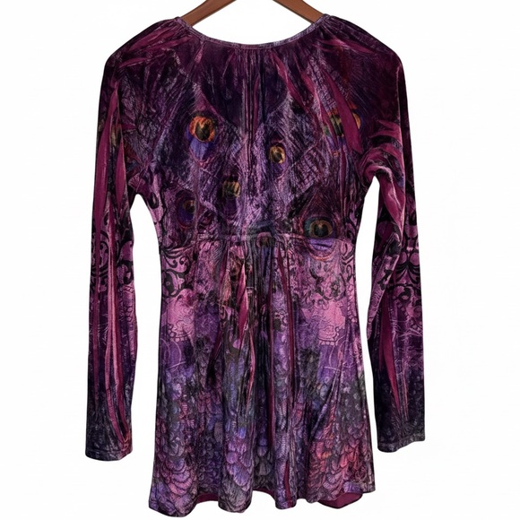 Whimsigoth Apt 9 Purple Velvet Peacock V-Neck Top Tunic M EUC - Picture 4 of 6